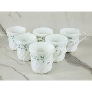 Corelle English Meadow Coffee Mug Teacup 8oz Corning Glass 80s Swirl Pattern x6